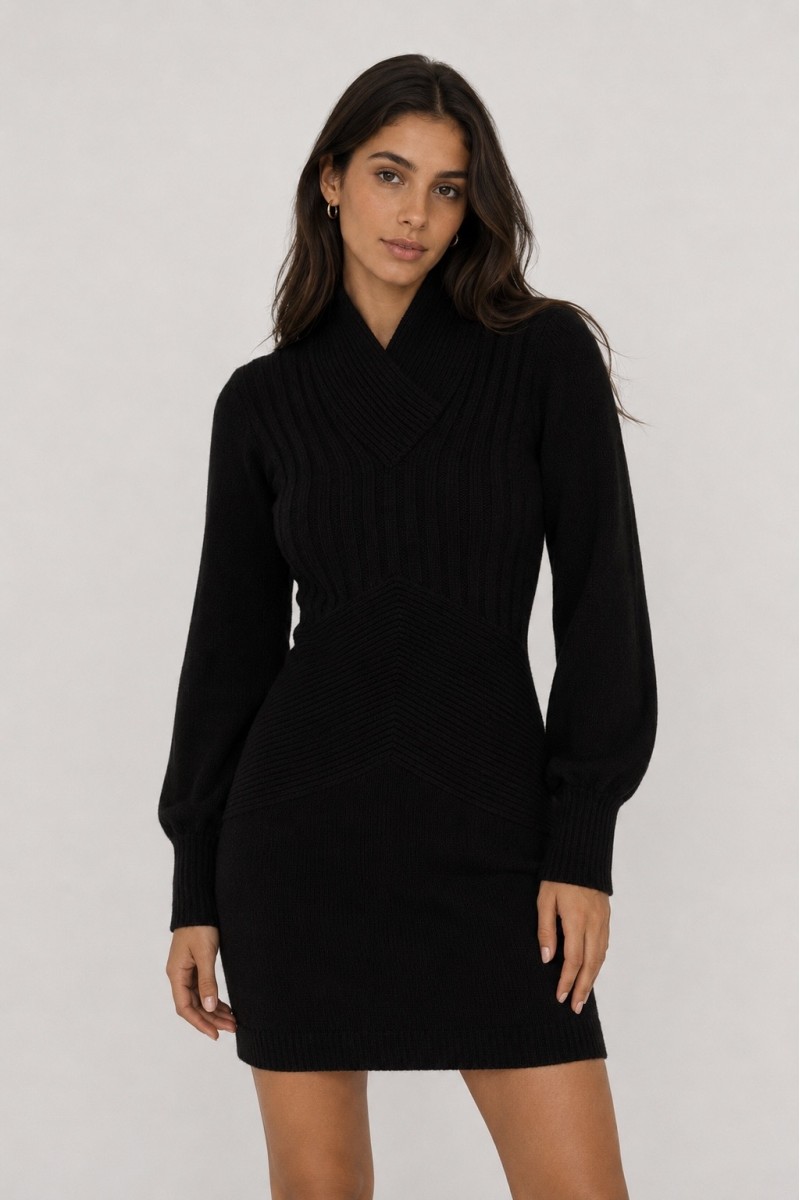 VESTIDO TRICOT CANALÉ NEGRO