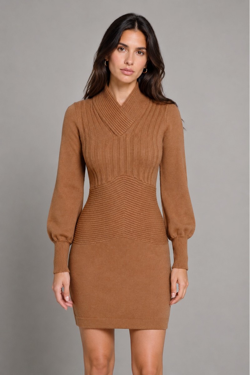 VESTIDO TRICOT CANALÉ CAMEL