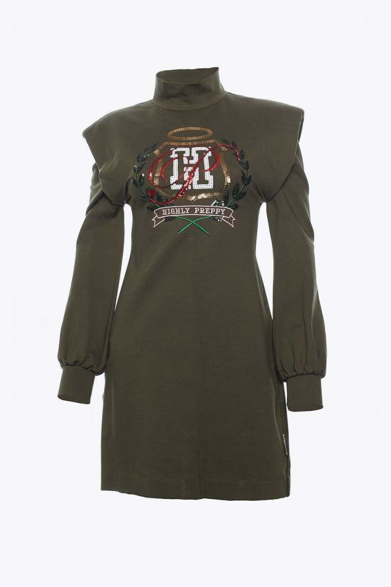 VESTIDO HOMBRERAS ESCUDO CAQUI